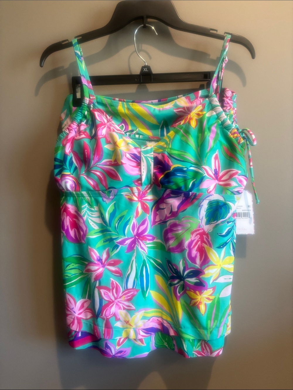 Tropical Floral Two-Piece Swimtop in Teal and Pink with bottoms included